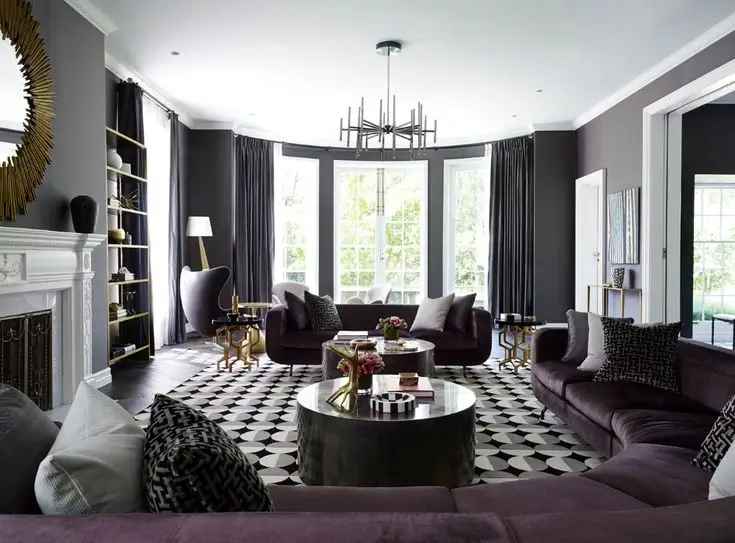 Living room with a dark color palette