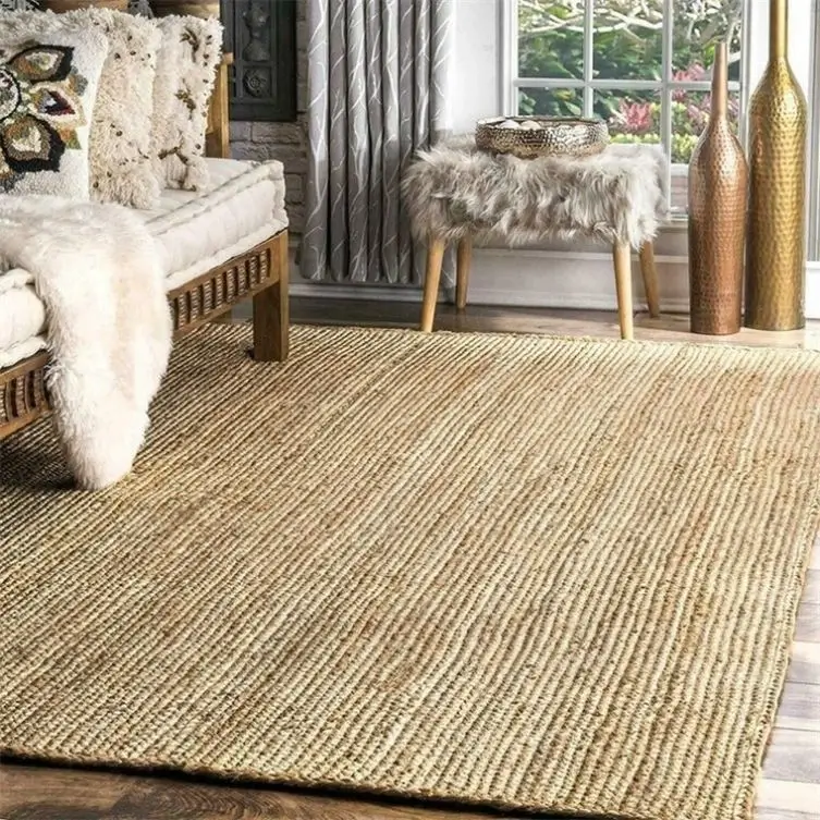 Bright eco-style room with a jute rug
